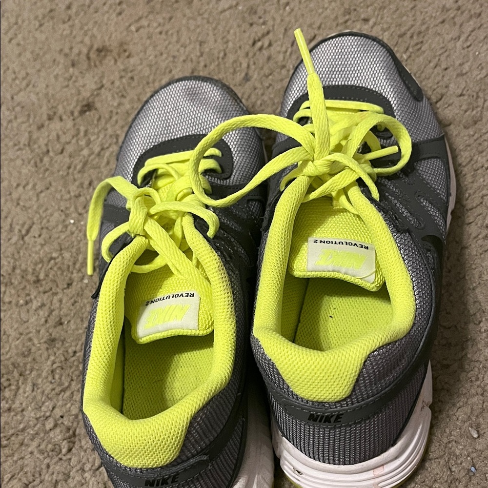 Nike Kids Neon Yellow and Gray Sneakers